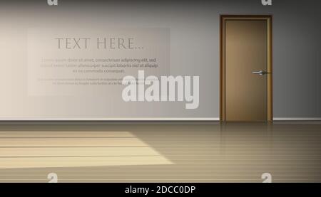 Vector realistic empty living room interior for exhibit advertisement. Window light and shadow decorative Interior background vector studio Stock Vector