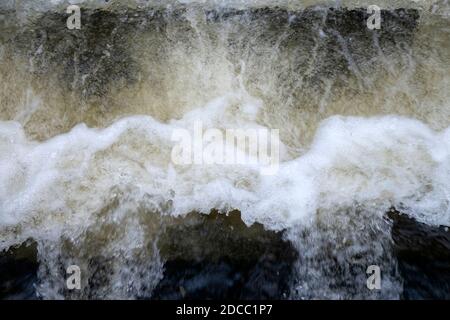 Frothing turbulent bubbly water flowing in a stream in autumn November rural Carmarthenshire Wales Great Britain UK   KATHY DEWITT Stock Photo