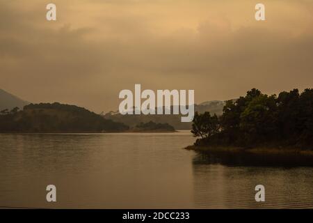 Umiam lake located at Shillong. aerial view image is taken at umiam lake shillong meghalaya india. Stock Photo