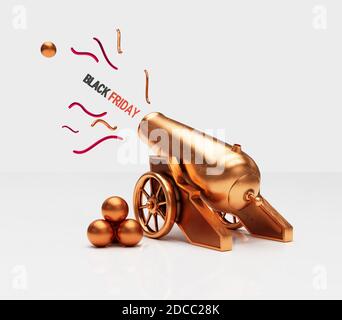 Bronze Circus cannon shooting text Black Friday, 3d illustration Stock Photo