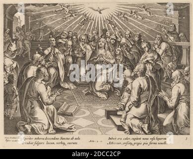 Philip Galle, (artist), Flemish, 1537 - 1612, Jan van der Straet, (artist after), Flemish, 1523 - 1605, Pentecost, Acts of the Apostles, (series), engraving Stock Photo