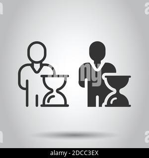 People and clock icon in flat style. User time vector illustration on white isolated background. Businessman business concept. Stock Vector
