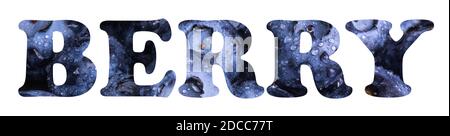 Text Berry made from fresh ripe blueberries texture isolated on white Stock Photo