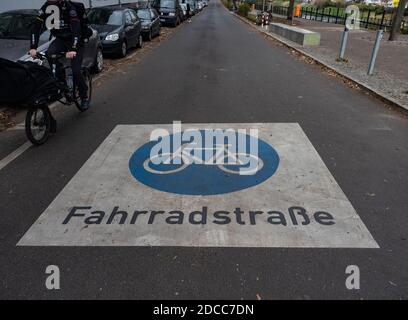 Berlin, Germany. 13th Nov, 2020. Fahrradstraße is located on a street in Neukölln. Credit: Paul Zinken/dpa-zb-Zentralbild/ZB/dpa/Alamy Live News Stock Photo