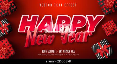 Happy new year text, red color style editable text effect Stock Vector