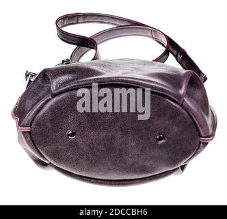 bottom view of handcrafted crossbody bag handmade from soft genuine leather isolated on white background Stock Photo