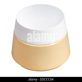 closed shiny jar for cosmetic cream with white lid isolated on white background Stock Photo