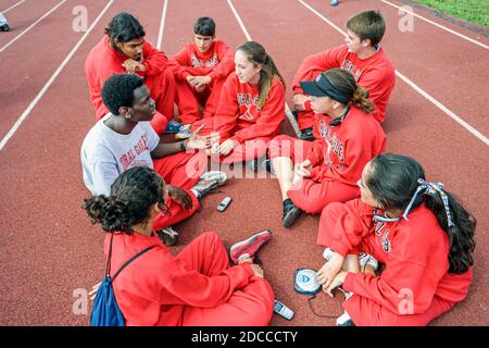 Miami Florida,Tropical Park Greater Miami Athletic Conference championships,track & field high school student students team,Black African Hispanic boy Stock Photo