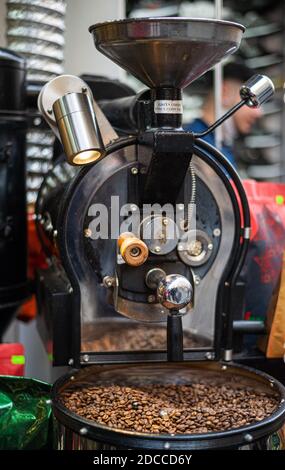 Coffee roasting machine at street coffee shop. Stock Photo