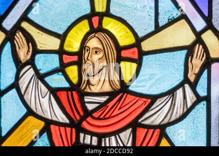 Christian stained glass window inside a church, Toronto ...