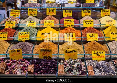 Different colorful spices on display in Grand Bazaar, Istanbul, Turkey Stock Photo