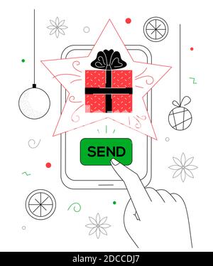New Year gift - line design style illustration Stock Vector