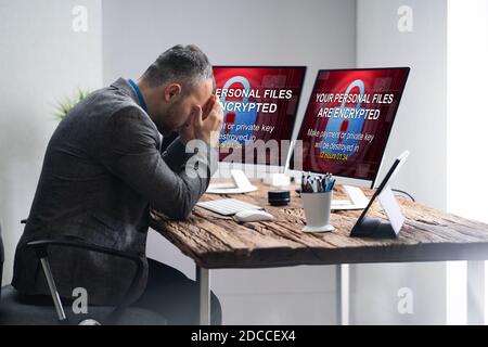 Encrypted Files And Data Cyber Attack On Computer Stock Photo