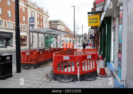 Chaotic Road works in Leeds City Centre November 2020 - The Headrow Stock Photo