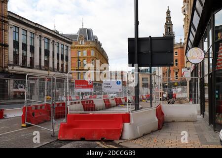 Chaotic Road works in Leeds City Centre November 2020 in the Headrow Stock Photo