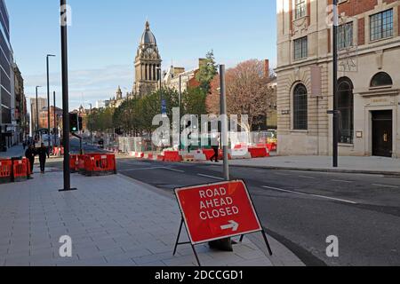 Chaotic Road works in Leeds City Centre November 2020 in the Headrow Stock Photo