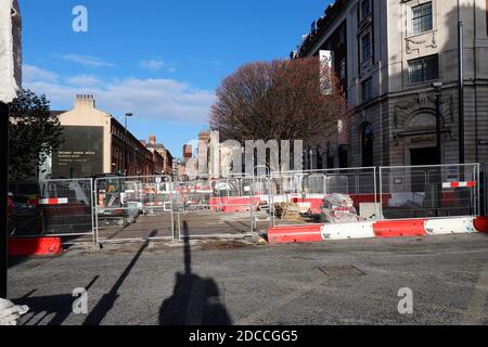 Chaotic Road works in Leeds City Centre November 2020 - Cookridge Street Stock Photo