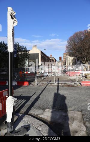 Chaotic Road works in Leeds City Centre November 2020 - Cookridge Street Stock Photo