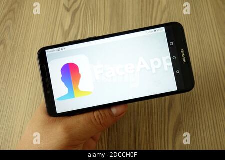 KONSKIE, POLAND - July 29, 2019: FaceApp logo displayed on mobile phone Stock Photo