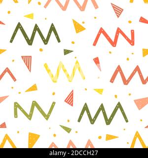 Zig zags, dots and triangles seamless pattern. Abstract colorful vector background. Endless vector pattern with geometric elements Stock Vector