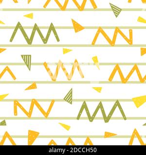 Endless vector pattern with geometric elements. Zig zags, dots, lines and triangles seamless pattern. Abstract colorful vector background Stock Vector