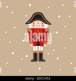 Nutcracker in flat cartoon style. Christmas vector illustration. New Year decorative element Stock Vector