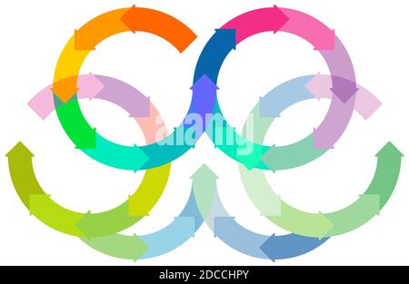Set of colored circle arrows rotating on white background. Infographic - vector illustration Stock Vector