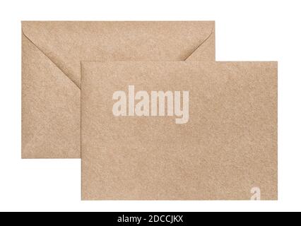 Recycled craft paper envelope and letter template isolated on white background Stock Photo