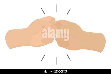 Vector bro fist bump cartoon icon of two fight hands or together punch for business clash, partnership and debate concept illustration. Stock Vector