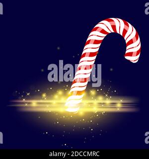 Sweet Striped Candy Cane on Blue Background Stock Vector