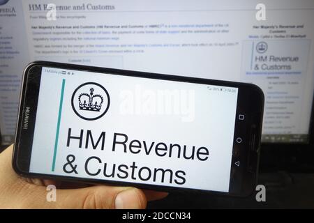 KONSKIE, POLAND - August 18, 2019: HM Revenue and Customs logo displayed on mobile phone Stock Photo