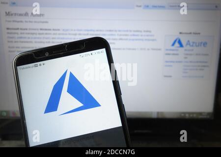 KONSKIE, POLAND - August 18, 2019: Microsoft Azure logo displayed on mobile phone Stock Photo