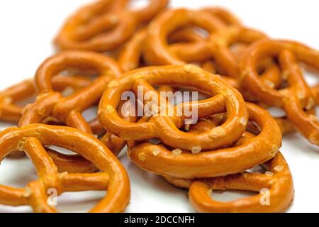 Salt pretzels against a white background Stock Photo