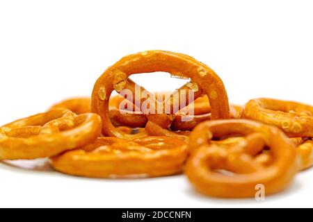Salt pretzels against a white background Stock Photo