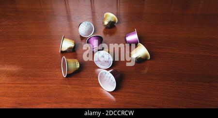 Barcelona, Spain - 13-11-2020: L'or barista by Philips coffee machine in  satin white color, with their double and decaf capsules packaging on wooden  b Stock Photo - Alamy