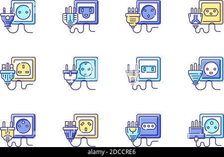 Sockets RGB color icons set Stock Vector