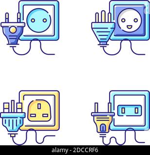 Power outlet types RGB color icons set Stock Vector