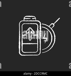 Battery wireless charging chalk white icon on black background Stock Vector