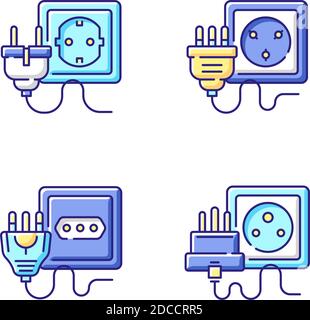 Different sockets RGB color icons set Stock Vector