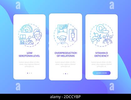 Winter blues causes onboarding mobile app page screen with concepts Stock Vector