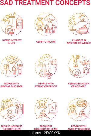 SAD treatment concept icons set Stock Vector