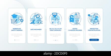Workplace safety rights onboarding mobile app page screen with concepts Stock Vector