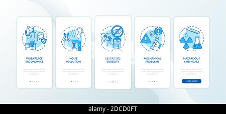 Workplace safety concerns onboarding mobile app page screen with concepts Stock Vector