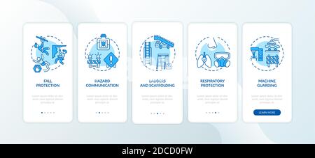 Top workplace safety violations onboarding mobile app page screen with concepts Stock Vector