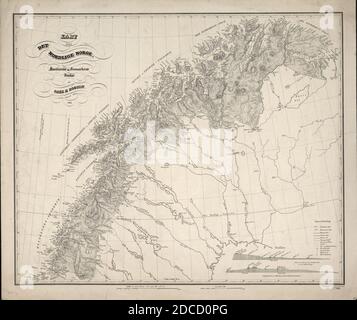 Kart over det nordlige Norge, Nordlands og Finmarkens Amter. Stock Photo