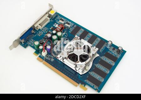 Video card for a personal computer. Retro technology. Isolated object. Stock Photo