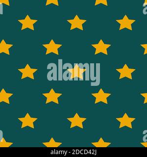 Seamless pattern with gold stars on a green background. Christmas texture. Modern isometric concept. New Year background Stock Photo
