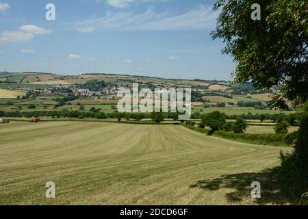 Tranquil mid Devon landscape, looking west across the Culm valley towards the small town of Bradninch Stock Photo