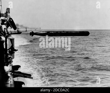 USS Concord Firing Torpedo, 1920s Stock Photo