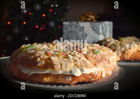 Rosca de reyes, spanish three kings cake eaten on epiphany day, on